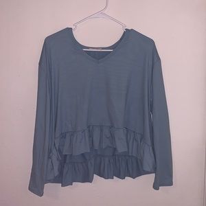 Cute flowly long sleeve shirt - blue - size large